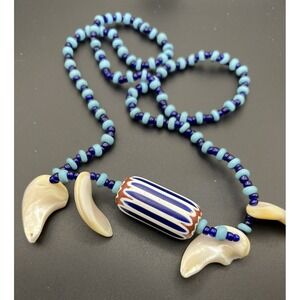 Vintage  Venetian Layer Chevron Trade Bead mother of pearl Necklace RARE 16x2"